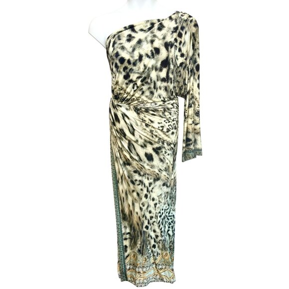 Camilla Leopard Print One-Shoulder Jersey Dress Embellished Snow Whispers Large - Picture 8 of 16